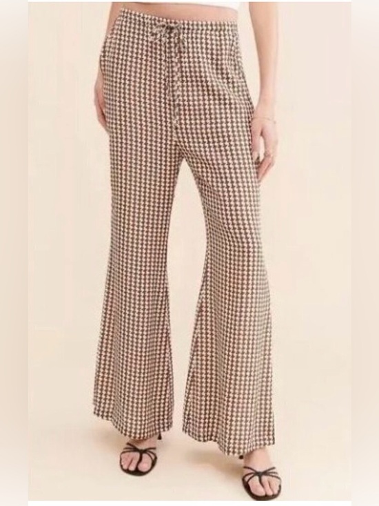 Charlie Holiday Pants - Charlie Holiday Brown & White Houndstooth Wide-Leg Pants